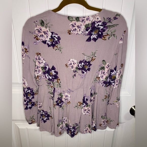 Torrid Lilac Floral Babydoll Gauze Crotchet Top - Picture 6 of 6